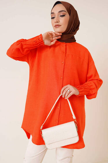 Nervür Detaylı Salaş Gömlek Oranj - Gömlek