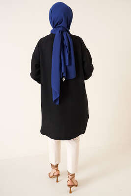 Nervür Detaylı Salaş Gömlek Siyah - Yılın Fırsatı