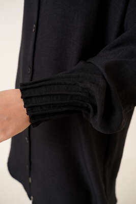 Nervür Detaylı Salaş Gömlek Siyah - Yılın Fırsatı