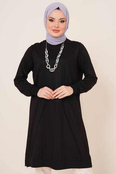 Nervür Detaylı Tunik Siyah - Tunik