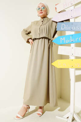 Nervür Detaylı Yelekli Elbise Çağla Yeşili 