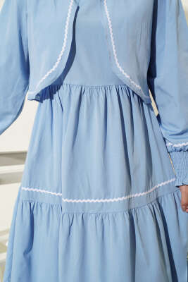 Nervür Dikiş Detaylı Elbise Takım Bebe Mavi - Elbise