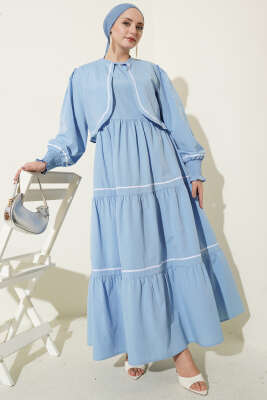 Nervür Dikiş Detaylı Elbise Takım Bebe Mavi - ASMİN