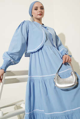 Nervür Dikiş Detaylı Elbise Takım Bebe Mavi - Elbise