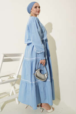 Nervür Dikiş Detaylı Elbise Takım Bebe Mavi - Elbise