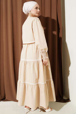 Nervür Dikiş Detaylı Elbise Takım Bej - Elbise