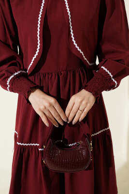 Nervür Dikiş Detaylı Elbise Takım Bordo - Elbise