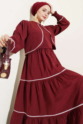 Nervür Dikiş Detaylı Elbise Takım Bordo - ASMİN