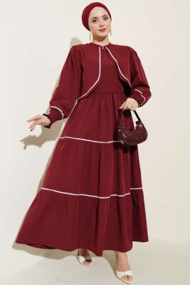 Nervür Dikiş Detaylı Elbise Takım Bordo - Elbise