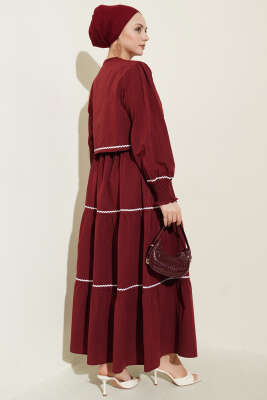 Nervür Dikiş Detaylı Elbise Takım Bordo - Elbise