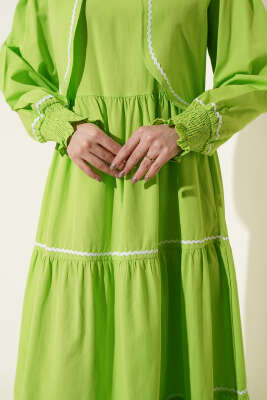 Nervür Dikiş Detaylı Elbise Takım Fıstık Yeşili - Elbise