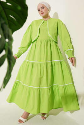 Nervür Dikiş Detaylı Elbise Takım Fıstık Yeşili - ASMİN