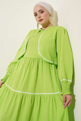Nervür Dikiş Detaylı Elbise Takım Fıstık Yeşili - Elbise