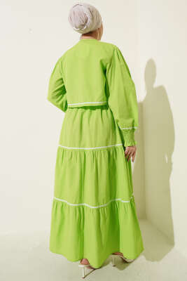 Nervür Dikiş Detaylı Elbise Takım Fıstık Yeşili - Elbise