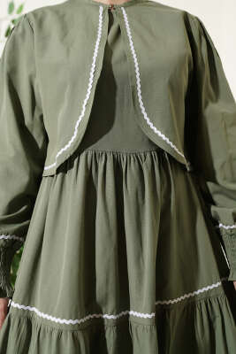 Nervür Dikiş Detaylı Elbise Takım Haki - Elbise