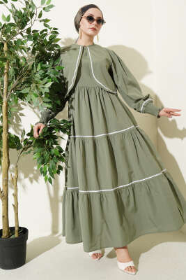 Nervür Dikiş Detaylı Elbise Takım Haki - ASMİN