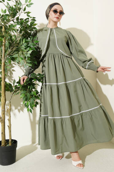 Nervür Dikiş Detaylı Elbise Takım Haki - Elbise