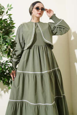 Nervür Dikiş Detaylı Elbise Takım Haki - Elbise