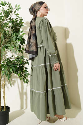 Nervür Dikiş Detaylı Elbise Takım Haki - Elbise