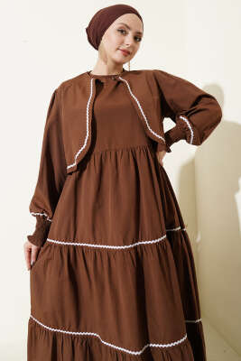 Nervür Dikiş Detaylı Elbise Takım Kahve - Elbise