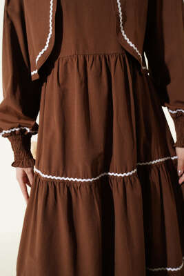 Nervür Dikiş Detaylı Elbise Takım Kahve - Elbise