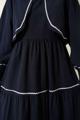 Nervür Dikiş Detaylı Elbise Takım Lacivert - Elbise