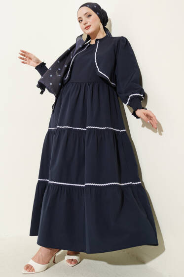 Nervür Dikiş Detaylı Elbise Takım Lacivert - Elbise
