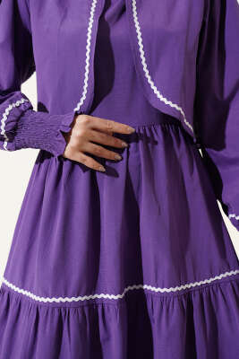 Nervür Dikiş Detaylı Elbise Takım Mor - Elbise