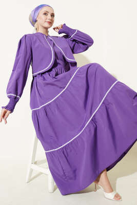 Nervür Dikiş Detaylı Elbise Takım Mor - ASMİN