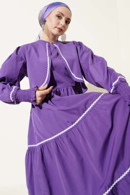 Nervür Dikiş Detaylı Elbise Takım Mor - Elbise