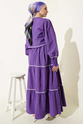 Nervür Dikiş Detaylı Elbise Takım Mor - Elbise