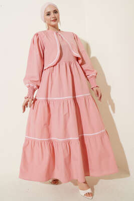 Nervür Dikiş Detaylı Elbise Takım Pudra - ASMİN