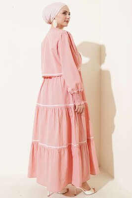 Nervür Dikiş Detaylı Elbise Takım Pudra - Elbise