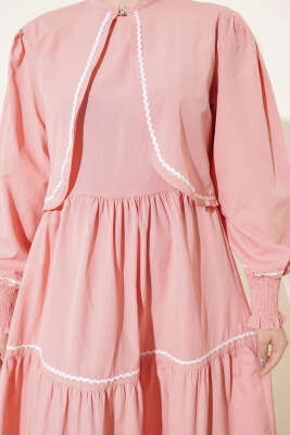 Nervür Dikiş Detaylı Elbise Takım Pudra - Elbise