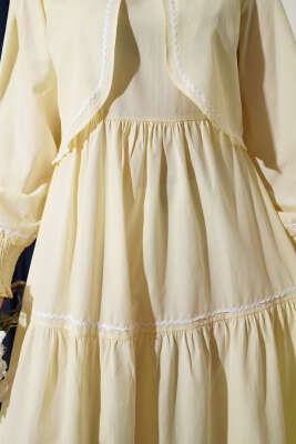 Nervür Dikiş Detaylı Elbise Takım Sarı - Elbise