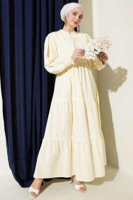 Nervür Dikiş Detaylı Elbise Takım Sarı - Elbise