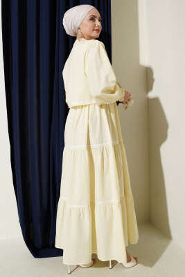 Nervür Dikiş Detaylı Elbise Takım Sarı - Elbise