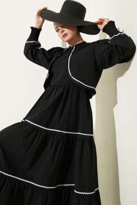 Nervür Dikiş Detaylı Elbise Takım Siyah - ASMİN