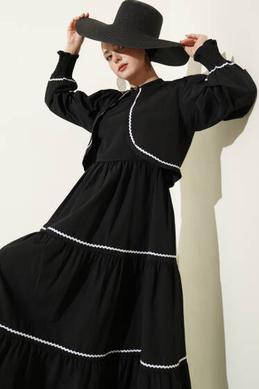 Nervür Dikiş Detaylı Elbise Takım Siyah - Elbise