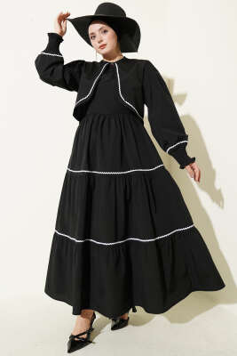 Nervür Dikiş Detaylı Elbise Takım Siyah - Elbise