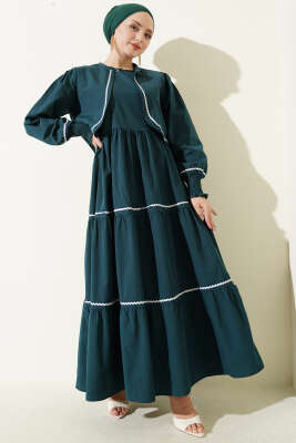 Nervür Dikiş Detaylı Elbise Takım Zümrüt - ASMİN