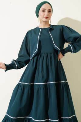 Nervür Dikiş Detaylı Elbise Takım Zümrüt - Elbise