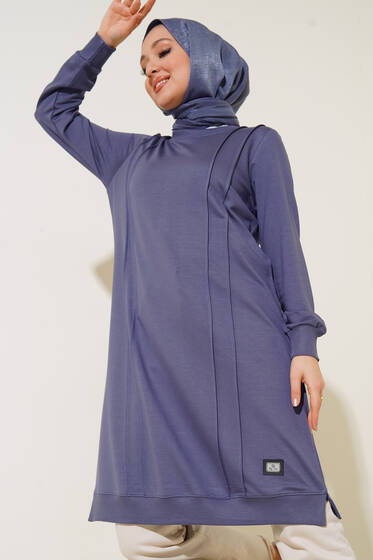 Nervür Dikişli Basic Uzun Tunik Gri - Tunik