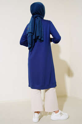 Nervür Dikişli Basic Uzun Tunik İndigo - Tunik