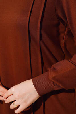 Nervür Dikişli Basic Uzun Tunik Kahve - Tunik