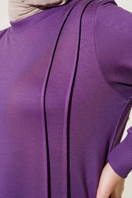 Nervür Dikişli Basic Uzun Tunik Lila - Tunik