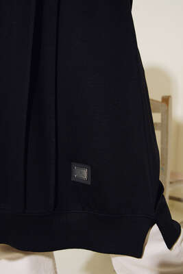 Nervür Dikişli Basic Uzun Tunik Siyah - Tunik