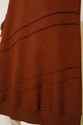 Nervür Dikişli Kolyeli Uzun Tunik Kahve - Tunik