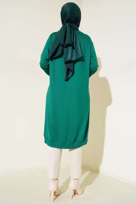 Nervür Dikişli Kolyeli Uzun Tunik Yeşil - Tunik