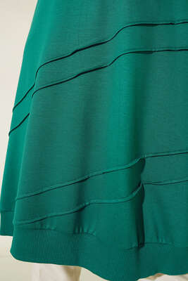 Nervür Dikişli Kolyeli Uzun Tunik Yeşil - Tunik